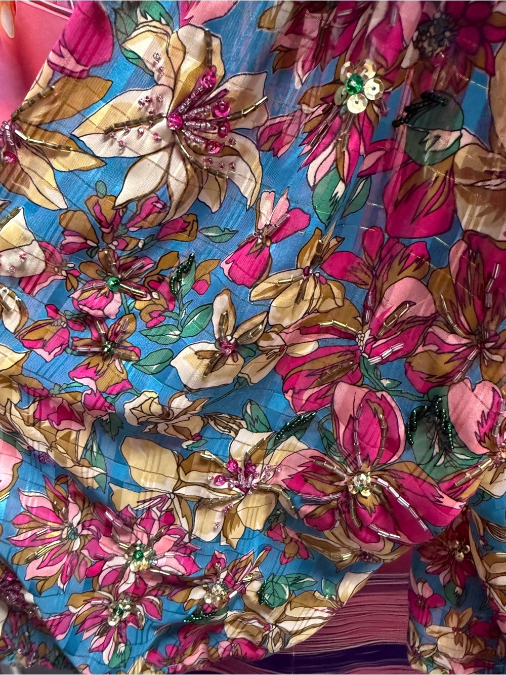 Vintage Diane Freis Georgette Floral Embellished Sheer Ruffle Blouse - Picture 4 of 12